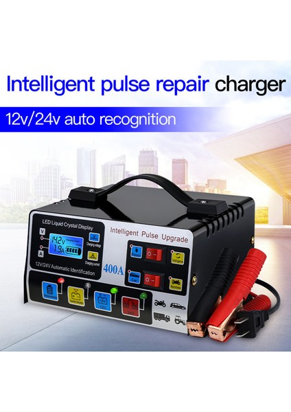 Araç Pil Şarj Cihazı Tam Otomatik Yüksek Frekanslı Akıllı Darbe Onarım Şarj Cihazı LCD Ekran 12V24V 220W Us Fiş (Yurt Dışından) fırsatları