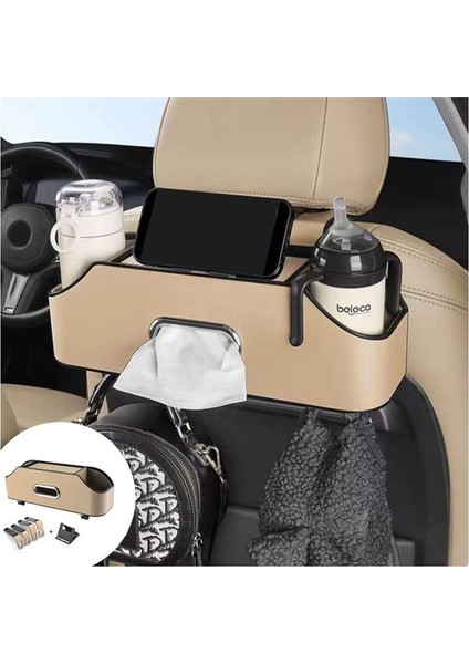 2 Içecek Fincanı Cep Telefonu Tutucuları Kancalar ve Doku Kutusu Aksesuarları ile Araba Başlığı Arka Koltuk Organizatörü - Bej (Yurt Dışından) fırsatları