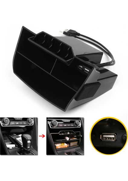 Honda Civic 2016 2017 2018 2019 2019 Iç Aksesuarlar Araba Siyah Abs Iç Konsol USB Bağlantı Noktası ile Merkezi Saklama Kutusu (Yurt Dışından) fiyatları