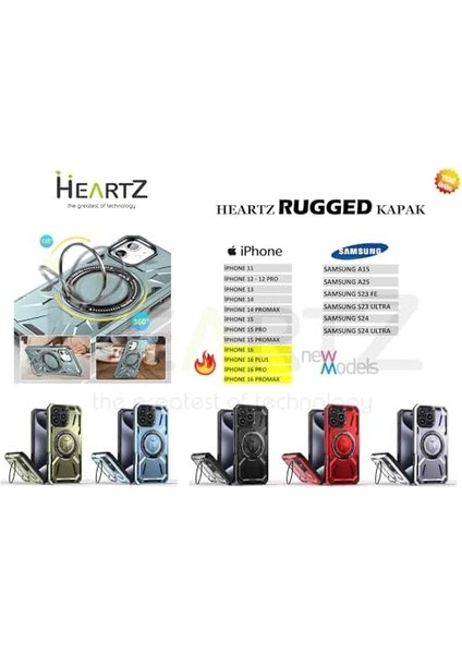 Heartz Rugged Kapak Döner Stand ve Magsafe Uyumlu Tam Korumalı Kaliteli Telefon Kılıfı, Çok Renkli (Iphone 14 ve 13 Kırmızı) fiyatları