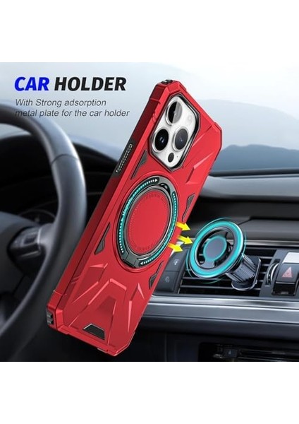 Heartz Rugged Kapak Döner Stand ve Magsafe Uyumlu Tam Korumalı Kaliteli Telefon Kılıfı, Çok Renkli (Iphone 14 ve 13 Kırmızı) modelleri