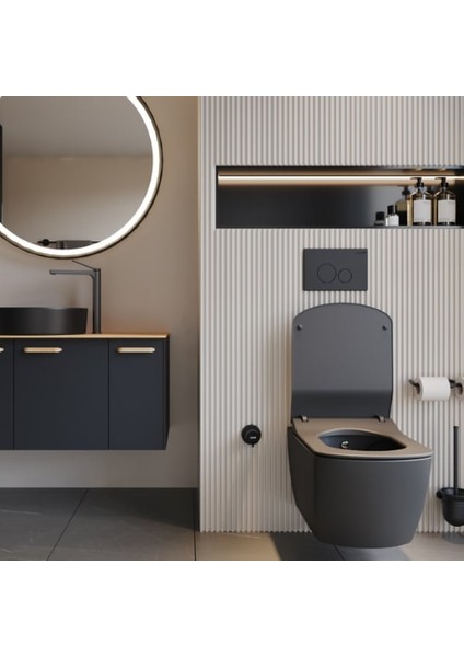 EG321 Elegant Rim-Off Kanalsız Duroplast Yavaş Kapanan Klozet Kapaklı Kömür Karası Mat Siyah Set modelleri