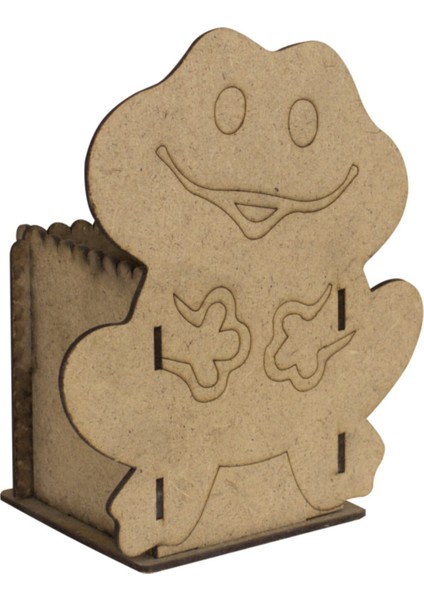 Ahşap Kurbağa Kalemlik Boyama Seti, 6'lı Boya ve Fırça Içerir