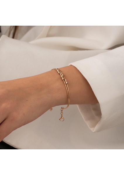 Taşlı 14 Ayar Rose Altın Kelepçe