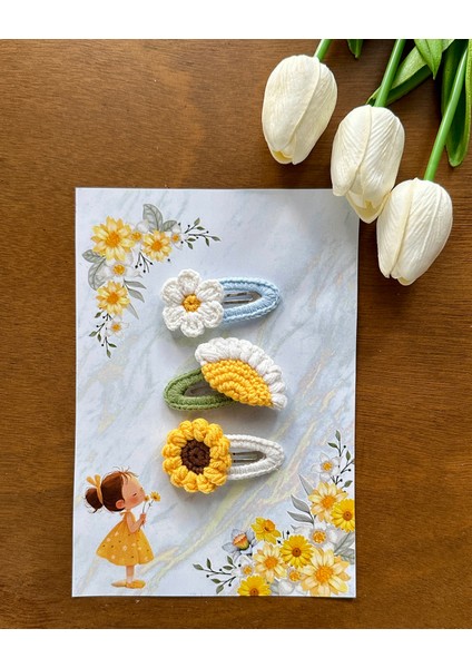 Saç Tokası Özel Çiçek Tasarımı Handmade 3'lü Çıt Çıt Toka Seti fiyatları