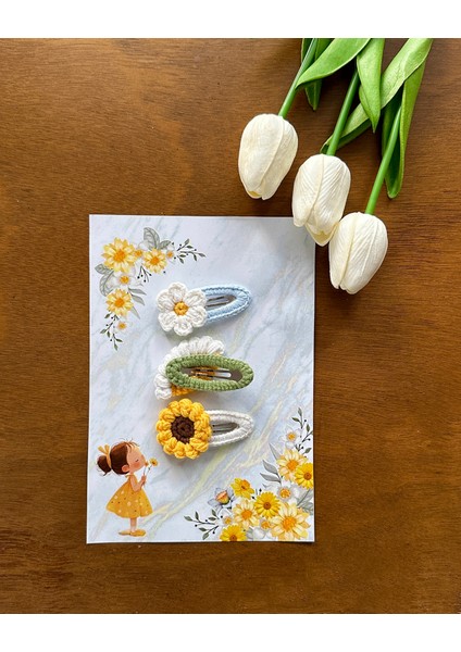 Saç Tokası Özel Çiçek Tasarımı Handmade 3'lü Çıt Çıt Toka Seti modelleri