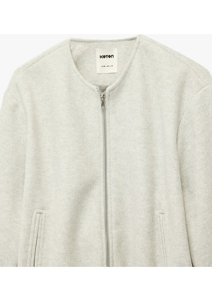 Kaşe Bomber Ceket Crop Bisiklet Yaka Fermuarlı Cepli Uzun Kollu modelleri