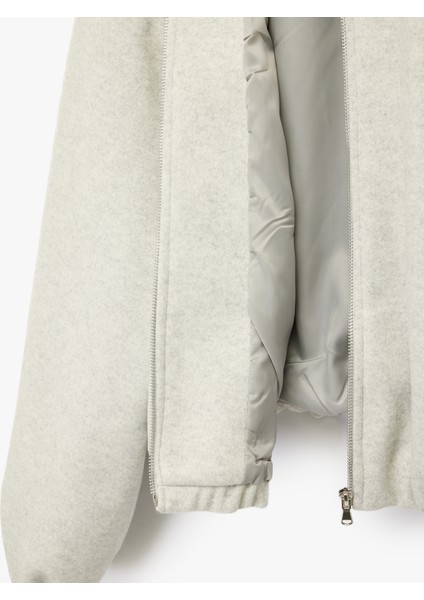 Kaşe Bomber Ceket Crop Bisiklet Yaka Fermuarlı Cepli Uzun Kollu fırsatları