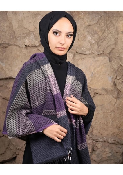 Kadın Çift Taraflı Omuz Şal Renkli Saçaklı 70*200CM Standart