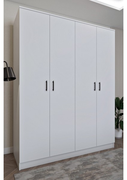 ELA6533 4kapaklı Gardırop 5 Raflı 3 Askılı Geniş Model Beyaz Renk