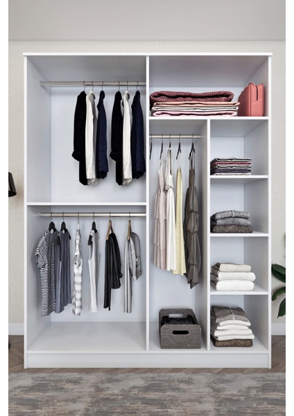 ELA6533 4kapaklı Gardırop 5 Raflı 3 Askılı Geniş Model Beyaz Renk fiyatları
