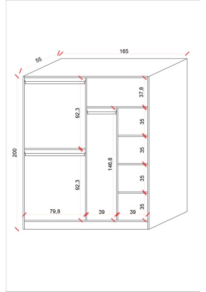 ELA6533 4kapaklı Gardırop 5 Raflı 3 Askılı Geniş Model Beyaz Renk modelleri