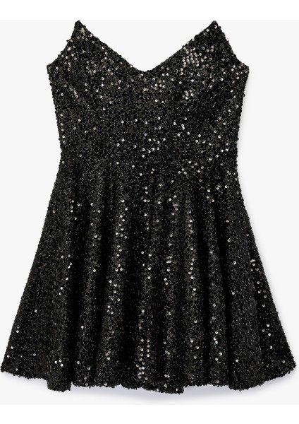 Kalp Yaka Straplez Volanlı Pullu Payetli Mini Abiye Elbise