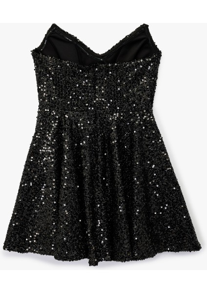 Kalp Yaka Straplez Volanlı Pullu Payetli Mini Abiye Elbise fiyatları