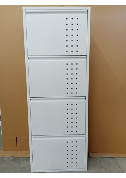 4 Gözlü (Kapaklı) Metal Ayakkabılık Delikli Beyaz