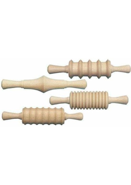 Kahverengi Ahşap Oyun Hamuru Merdanesi 4'lü Set, Çocuklar Için Eğlenceli ve Güvenli Seçenek