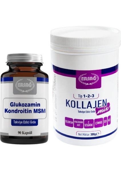 Kollajen Mix (Tip 1-2-3) 300 gr + Glukozamin Kondroitin Msm 90 Kapsül