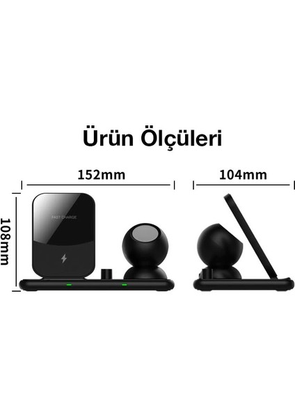 W58 15W Qi Hızlı Şarj 4 In 1 Iphone+ Airpods Pro Kablosuz Şarj Standı