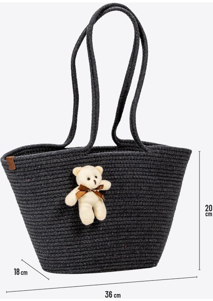 Hasır Omuz Çantası Ayıcıklı Plaj Çantası - Antrasit fiyatları