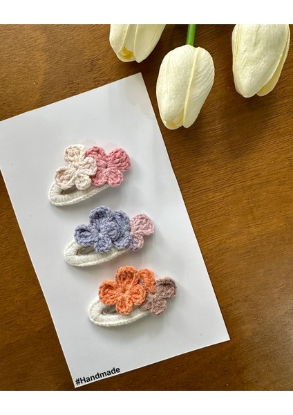 Saç Tokası Özel Çiçek Tasarım Handmade 3'lü Çıt Çıt Toka Seti