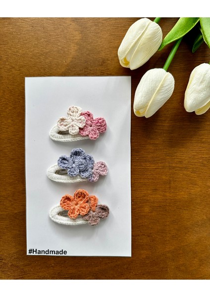 Saç Tokası Özel Çiçek Tasarım Handmade 3'lü Çıt Çıt Toka Seti fiyatları