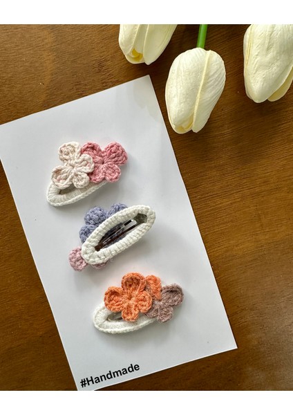 Saç Tokası Özel Çiçek Tasarım Handmade 3'lü Çıt Çıt Toka Seti modelleri