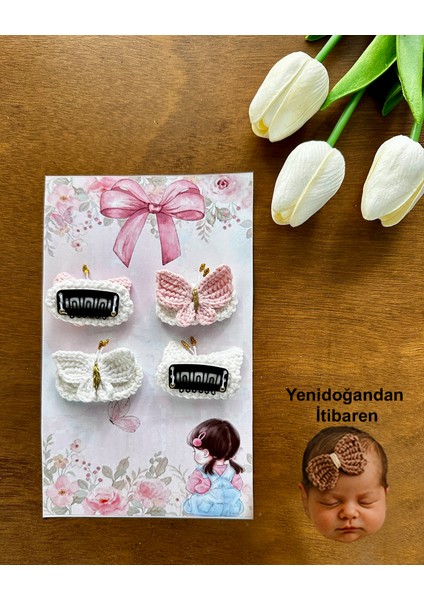 Yenidoğan Bebek Tokası El Emeği Karma 4'lü Set Saçsız Bebek Toka Seti modelleri