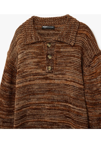 Uzun Kollu Polo Yaka Düğme Detaylı Triko Kazak modelleri