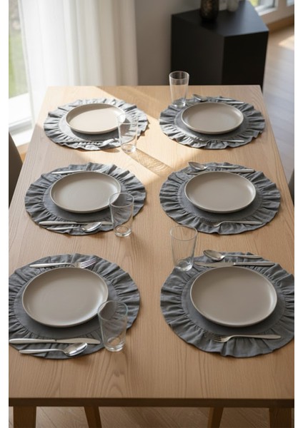 Pamuklu Fırfırlı Supla 6'lı Set Amerikan Servis 33 cm Çap Supla 6'lı