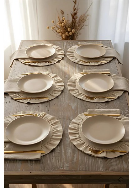 Pamuklu Fırfırlı Supla 6'lı Set Amerikan Servis 33 cm Çap Supla 6'lı fırsatları