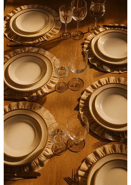 Pamuklu Fırfırlı Supla 6'lı Set Amerikan Servis 33 cm Çap Supla 6'lı