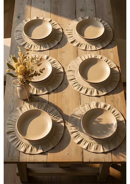 Pamuklu Fırfırlı Supla 6'lı Set Amerikan Servis 33 cm Çap Supla 6'lı