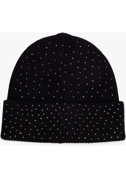 Viskon Karışımlı Taş Detaylı Örgü Bere