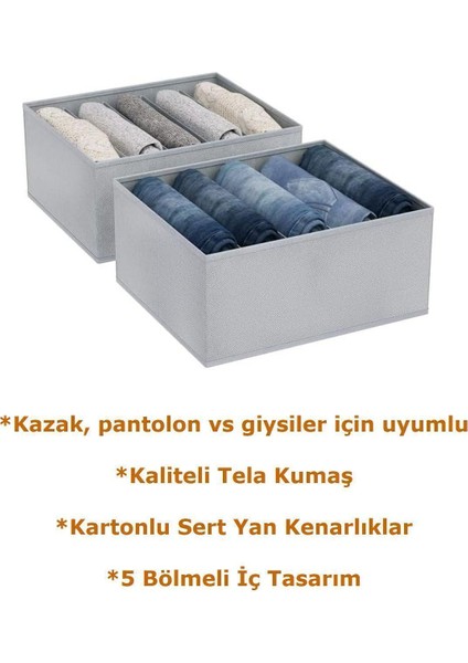 2 Adet 5 Bölmeli Katlanabilir Pantolon Gömlek Kazak Saklama Kutusu