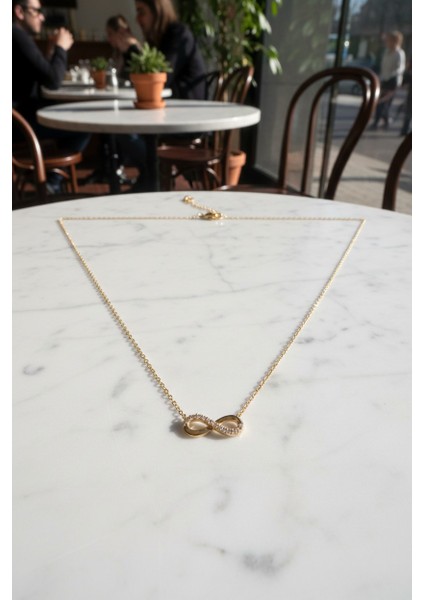 Sonsuzluk Figürlü Zirkon Tektaşlı 14 Ayar Altın Kolye fiyatları