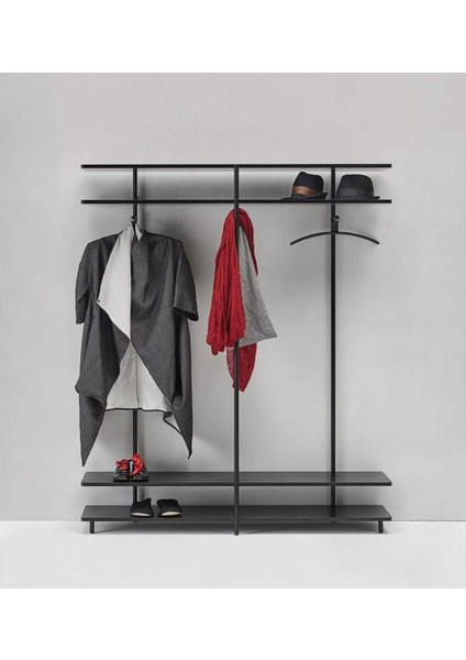 Metal Siyah Raflı Ayaklı Elbise Askılığı Çok Amaçlı Gardrop fiyatları