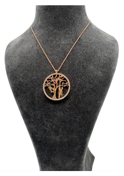 Gümüş Rose Renk Hayat Ağacı Kolye modelleri