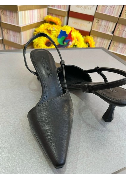 Siyah 6 cm Kadeh Topuk Simetri Sivriburun Arkası Açık Kadın Topuklu Ayakkabı fırsatları