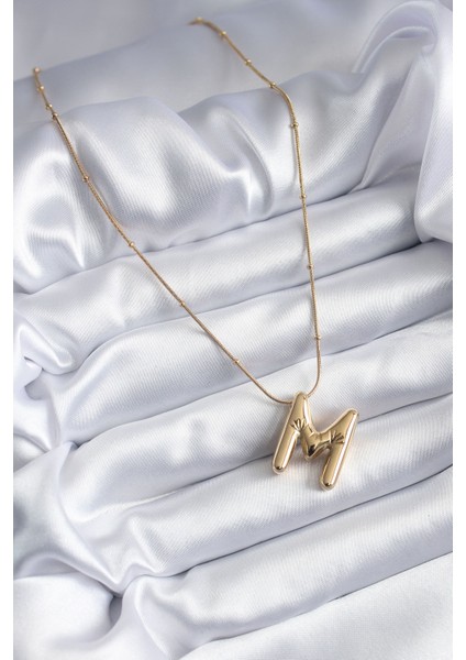 316L Çelik Gold Renk Bubble "M" Harf Model Kadın Kolye - TJ-BKO7944