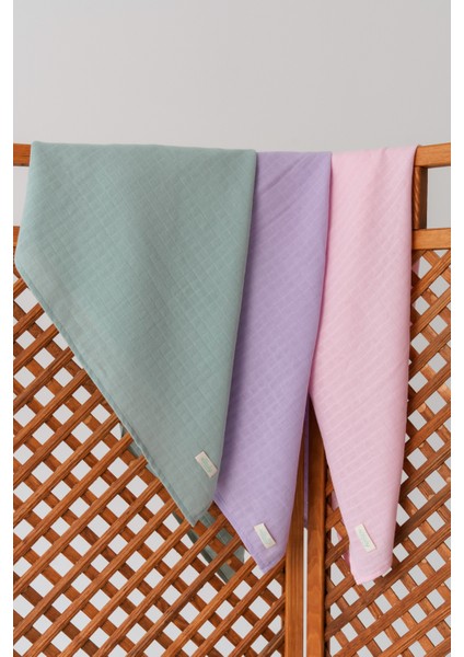 3’lü Pamuk Müslin Örtü Seti Kız Bebek (Pembe, Lila ve Nil Yeşili 3 Adet (75X85 Cm)