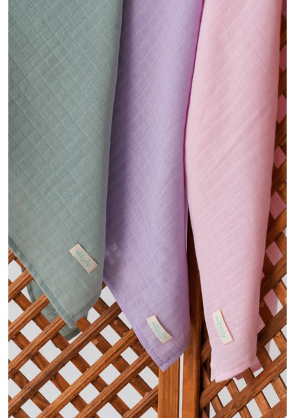 3’lü Pamuk Müslin Örtü Seti Kız Bebek (Pembe, Lila ve Nil Yeşili 3 Adet (75X85 Cm) modelleri