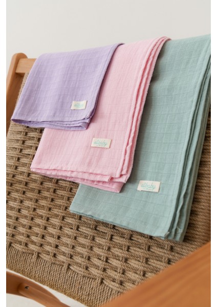 3’lü Pamuk Müslin Örtü Seti Kız Bebek (Pembe, Lila ve Nil Yeşili 3 Adet (75X85 Cm)