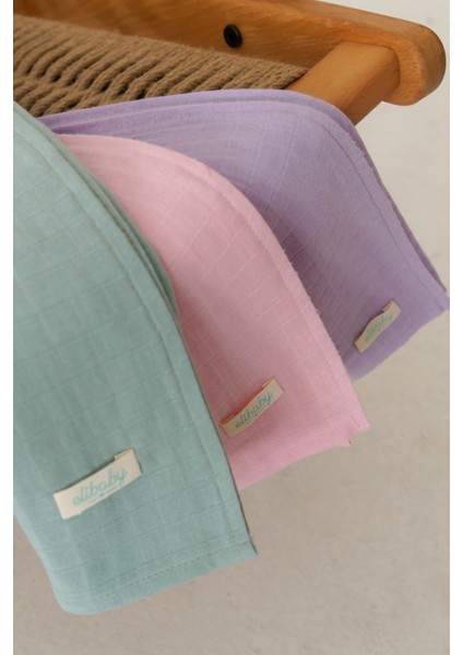 3’lü Pamuk Müslin Örtü Seti Kız Bebek (Pembe, Lila ve Nil Yeşili 3 Adet (75X85 Cm)