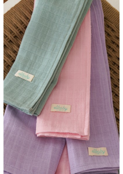 3’lü Pamuk Müslin Örtü Seti Kız Bebek (Pembe, Lila ve Nil Yeşili 3 Adet (75X85 Cm)