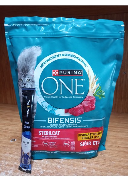 One Sığır Etli Kısırlaştırılmış Kedi Maması 800GR 2ADET+3 Adet Şekersiz Kedi Ödülü