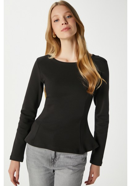 Kadın Runa Premium Siyah Peplum Bluz
