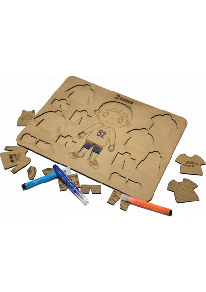 Ahşap Çocuk Eğitici Boyama ve Giydirme Puzzle Seti, Zeka Geliştirici Oyun indirimleri