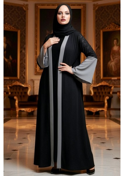 Neva Style - Kolları Detaylı Gri Tesettür Abaya 55510GR modelleri