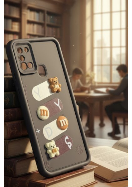 Samsung Galaxy A21S Uyumlu Kılıf Siyah Renk Ayıcık Figürlü 3D Kamera Korumalı Darbe Emici Yumuşak Silikon Kapak fiyatları