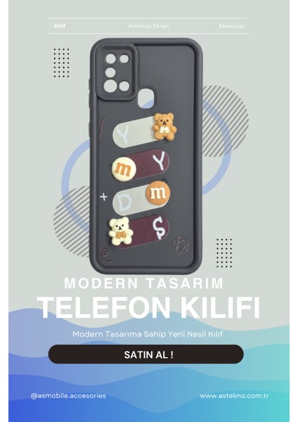 Samsung Galaxy A21S Uyumlu Kılıf Siyah Renk Ayıcık Figürlü 3D Kamera Korumalı Darbe Emici Yumuşak Silikon Kapak indirimleri